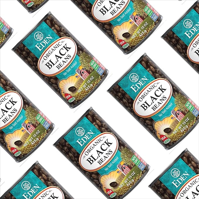 Eden Organic Black Beans, 15 oz Can (12-Pack Case), No Salt Added, Non-GMO, U.S Grown, Heat and