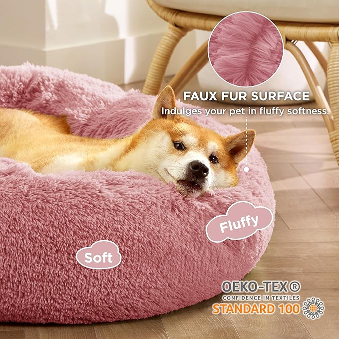 Bedsure Calming Dog Bed for Medium Dogs - Donut Washable Medium Pet Bed, 30 inches Anti-Slip Round