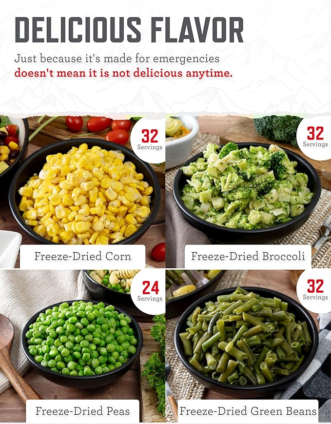 ReadyWise Emergency Food Supply - 120 Servings Freeze Dried Vegetables Bucket, Dehydrated Meals