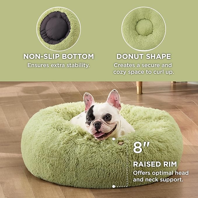 Bedsure Calming Dog Bed for Small Dogs - Donut Washable Small Pet Bed, Round Anti-Slip Fluffy Plush