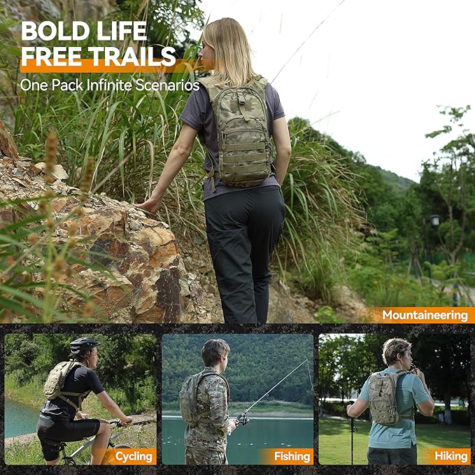 MARCHWAY Tactical Molle Hydration Pack with 2.5L TPU Water Bladder, Low-Profile Organized Military
