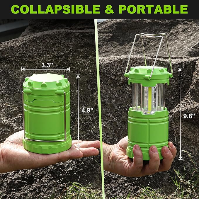 2-Pack LED Green Camping Lanterns, Portable Camping Lights, Outdoor Handled Lamps, Essential