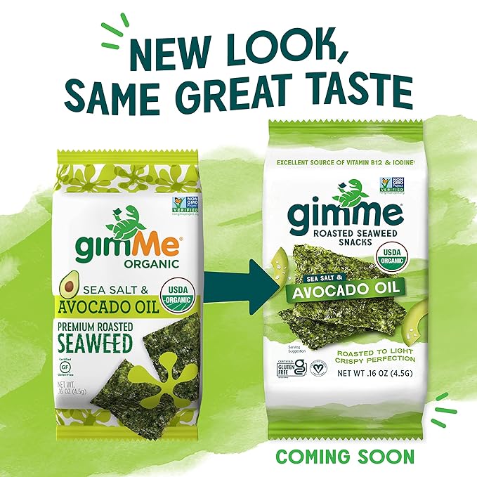 Gimme Seaweed Organic Premium Roasted Seaweed Snacks, Sea Salt & Avocado Oil, 6 Count, Keto, Vegan