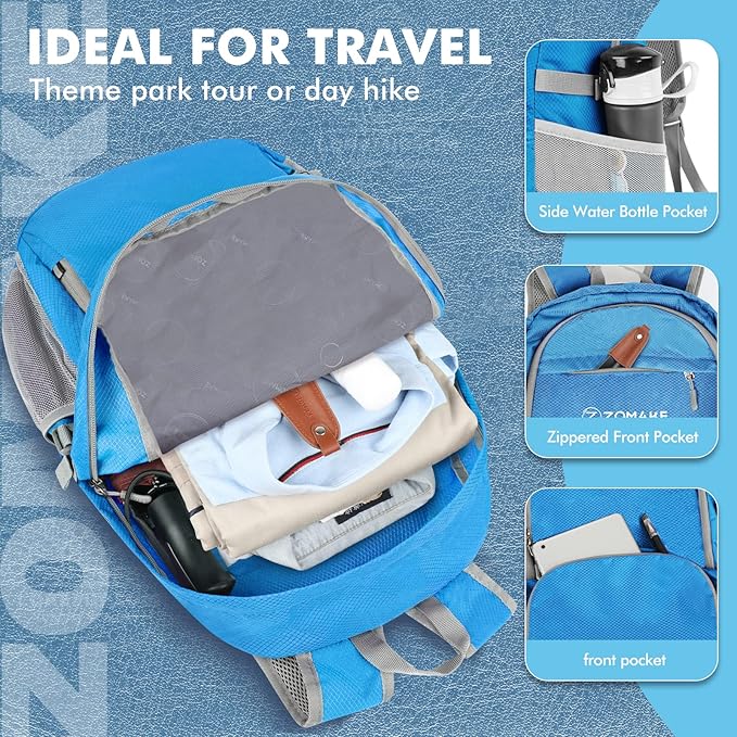 ZOMAKE Lightweight Packable Backpack 30L, Foldable Hiking Backpacks Water Resistant Compact Folding