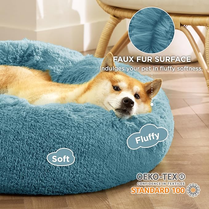 Bedsure Calming Dog Bed for Medium Dogs - Donut Washable Medium Pet Bed, 30 inches Anti-Slip Round