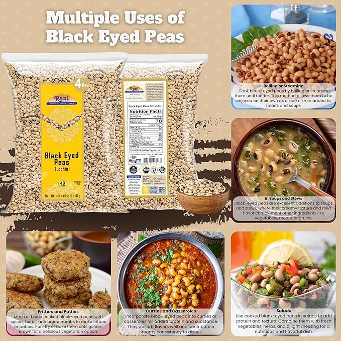 Rani Black Eyed Peas, Dried Cowpeas (Lobhia) 64oz (4lbs) 1.81kg Bulk ~ All Natural | Vegan | Kosher
