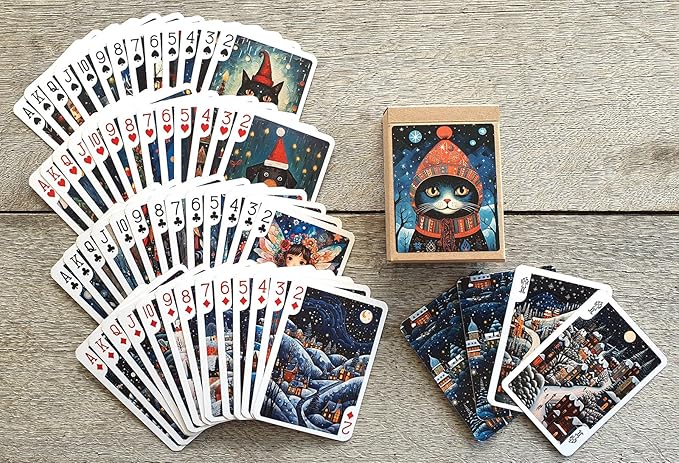 Fairytale Christmas Playing Cards (Poker Deck 54 Cards All Different) Naïve Art Adorable Christmas