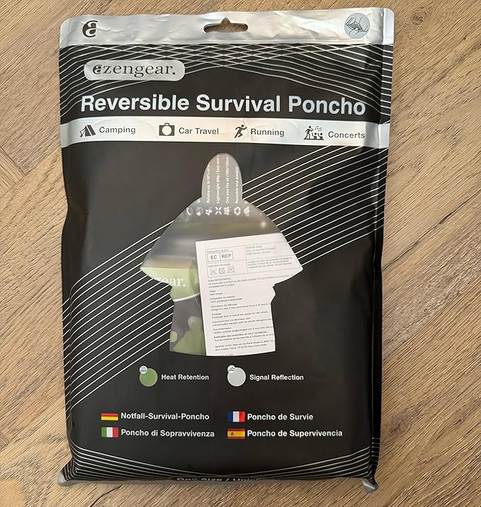 aZengear Emergency Survival Poncho (4pc) Thermal Mylar Foil Blanket for Heat Retention and Rain |