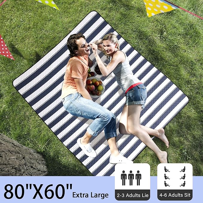 HX&OD Outdoor Picnic Blanket Extra Large, 80”x60” Waterproof Picnic Mat Foldable Camping Blanket