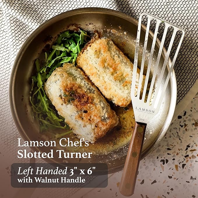 Lamson 3" x 6" Chef's Slotted Turner with Walnut Handle - Left-Hand