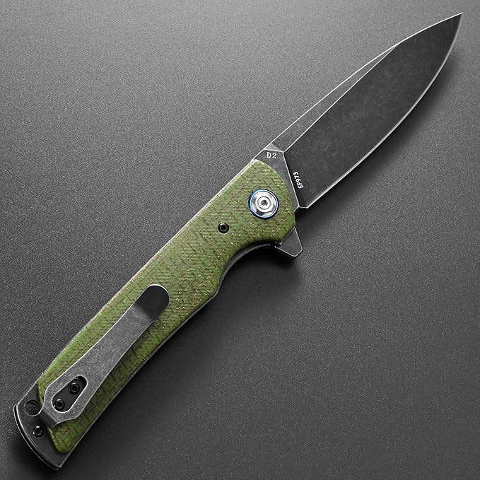 Eafengrow EF973 Folding Knife, D2 Steel Blade Micarta Handle Scale Pocket Knife Folder for Working
