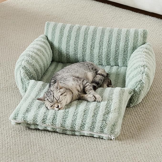 Hollypet Cat Bed Fluffy Plush Mutifuctional Double-Layer Soft Pet Couch Orthopedic Sofa Nest Beds