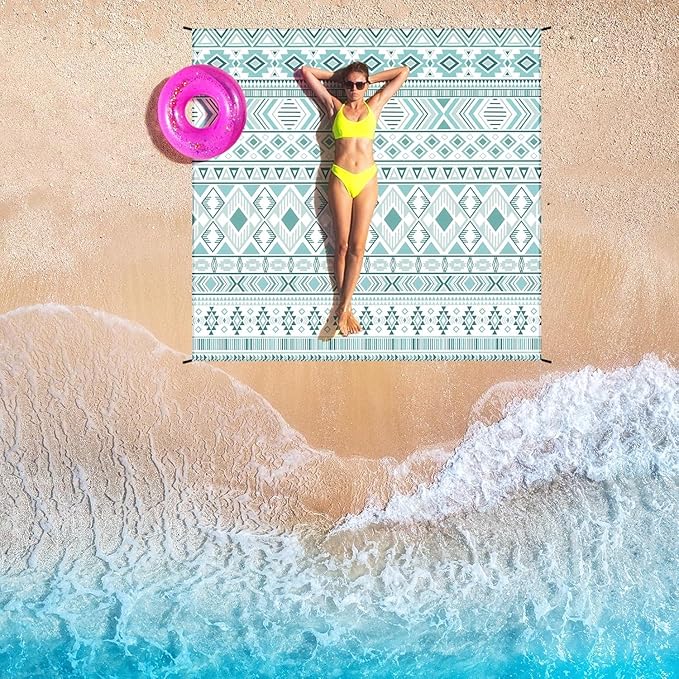 Beach Blanket Waterproof Sandproof Beach Mat 79" X 83"/10'x9'for 2-8 Adults Quick Drying Outdoor