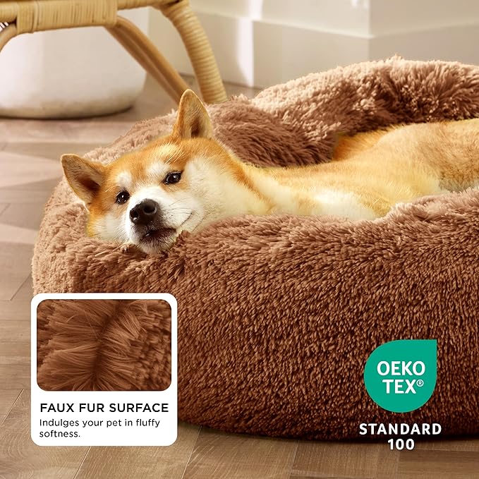 Bedsure Calming Dog Bed for Medium Dogs - Donut Washable Medium Pet Bed, 30 inches Anti-Slip Round