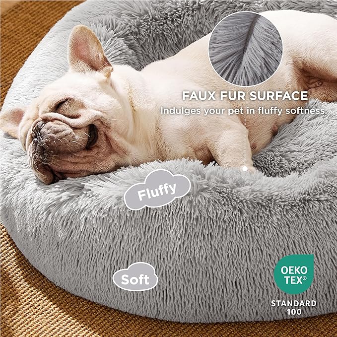 Bedsure Calming Dog Bed for Small Dogs - Donut Washable Small Pet Bed, 23 inches Anti-Slip Round