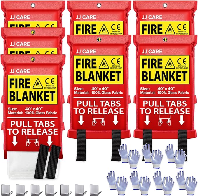 JJ CARE Fire Blanket ??7 Packs with Hooks and Gloves ??40??x 40??Fire Blankets Emergency for Home