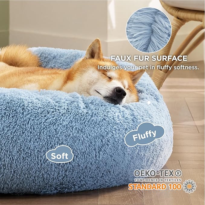 Bedsure Calming Dog Bed for Medium Dogs - Donut Washable Medium Pet Bed, Anti-Slip Round Fluffy
