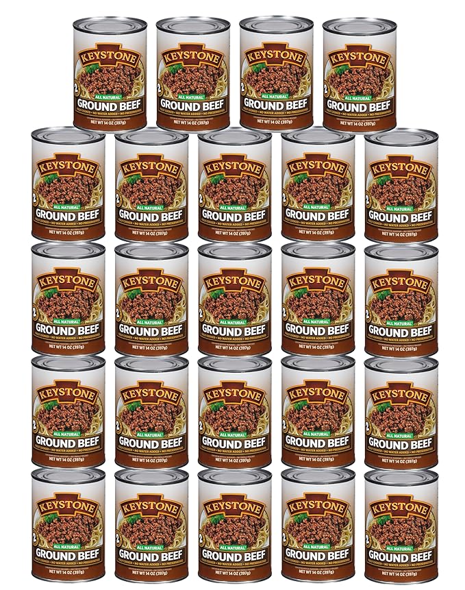 Keystone Meats All Natural Heat and Serve Ground Beef 14 oz – Fully Cooked Canned Meat – Ready to