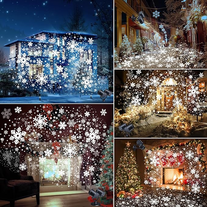 Toodour Snowflake Christmas Projector Lights Outdoor, Double Head Dynamic Snowflake Projector