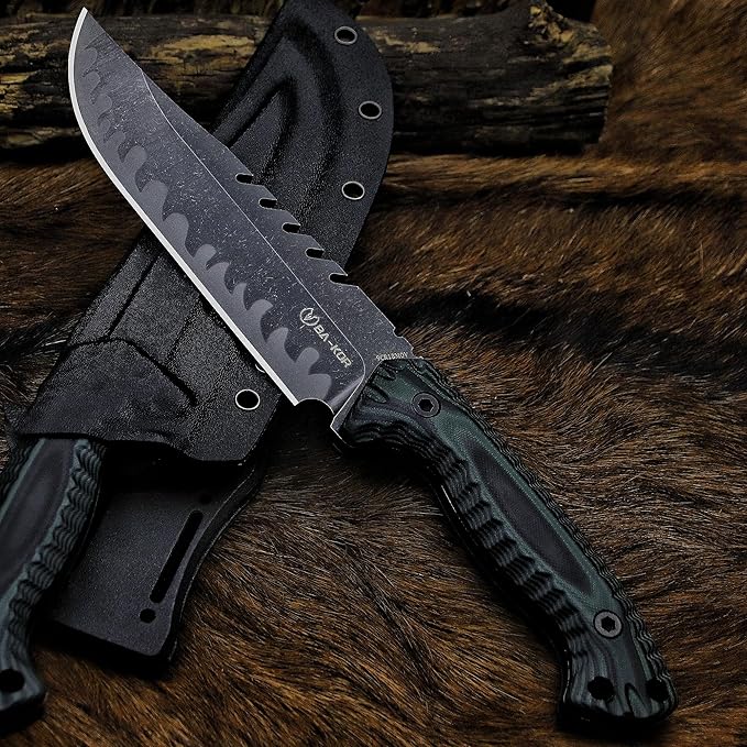 BA-KOR 12.4in Full Tang Fixed Blade Hunting Knife ??6mm 9CR18MoV Steel, G10 Handle, Stonewashed