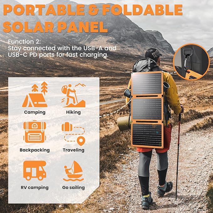 FieryRed 30W Folding Solar Battery Trickle Charger Maintainer, 2-in-1 Portable 12V Solar Trickle