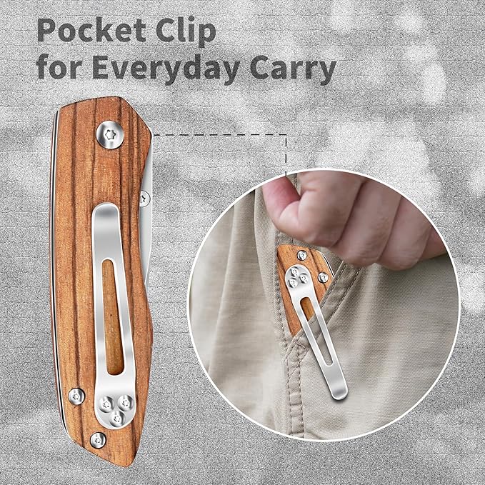 Vickay Folding Pocket Knife for Men & Women, 2.95" 8Cr13MoV Half-Serrated Steel Blade, Wood Hanlde