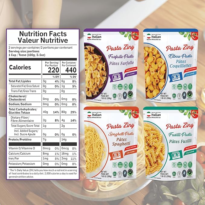 Pasta Zing Microwavable Variety Pasta Pack of 7 | 2x Elbow, 2x Farfalle, 2x Spaghetti, 1x Fusilli