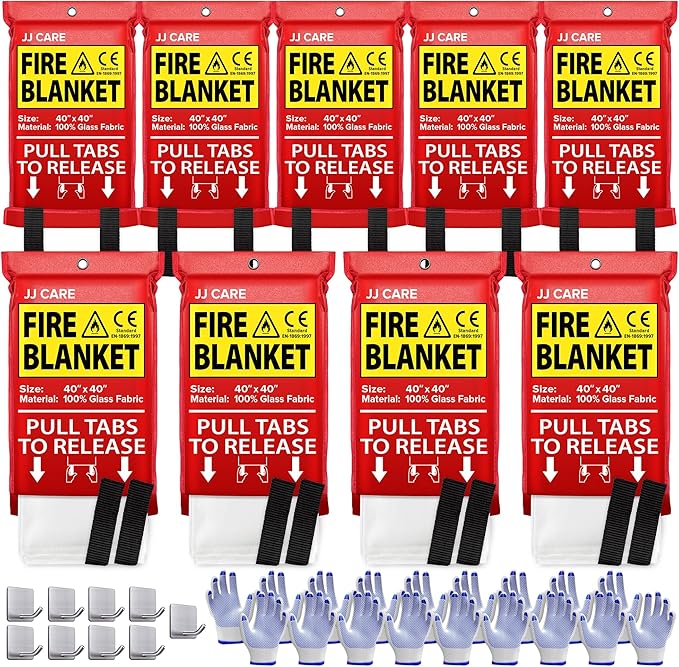 JJ CARE Fire Blanket ??9 Packs with Hooks and Gloves ??40??x 40??Fire Blankets Emergency for Home