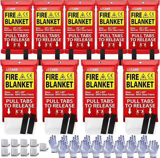 JJ CARE Fire Blanket ??9 Packs with Hooks and Gloves ??40??x 40??Fire Blankets Emergency for Home