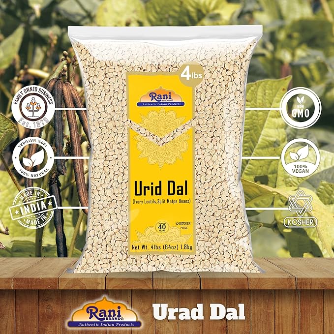 Rani Urid/Urad Dal (Split Matpe Beans Skinless) Indian Lentils 64oz (4lbs) 1.81kg Bulk ~ All