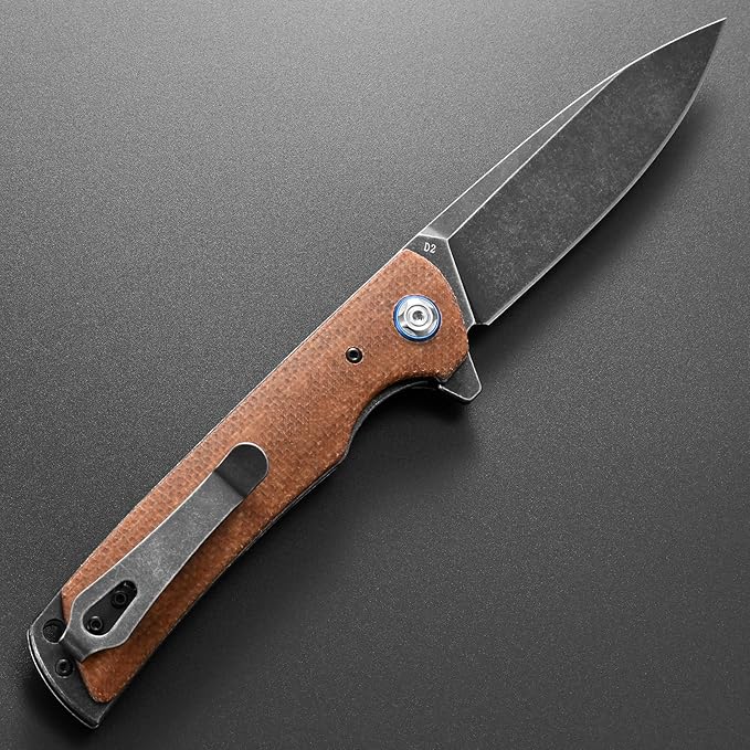 Eafengrow EF973 Folding Knife, D2 Steel Blade Micarta Handle Scale Pocket Knife Folder for Working