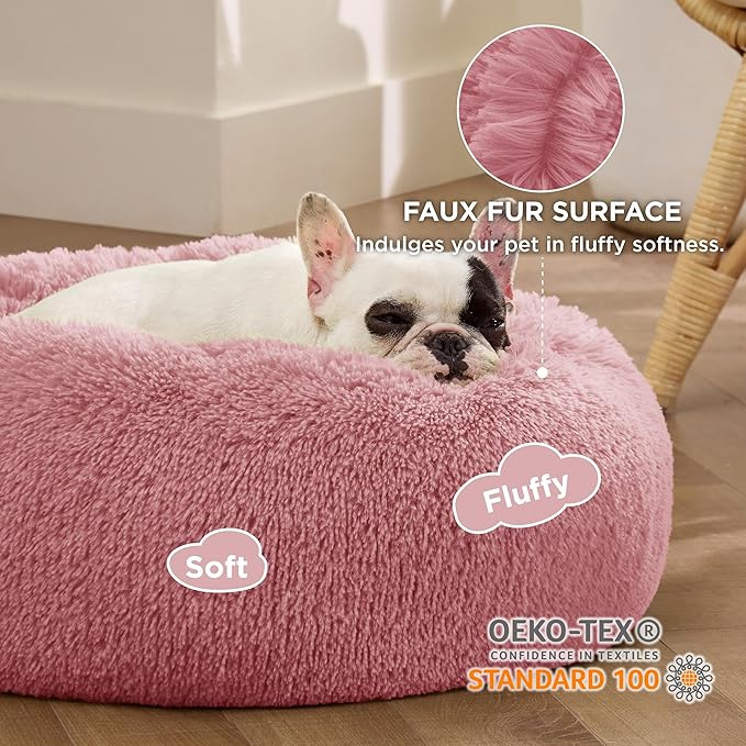 Bedsure Calming Dog Bed for Small Dogs - Donut Washable Small Pet Bed, 23 inches Anti-Slip Round