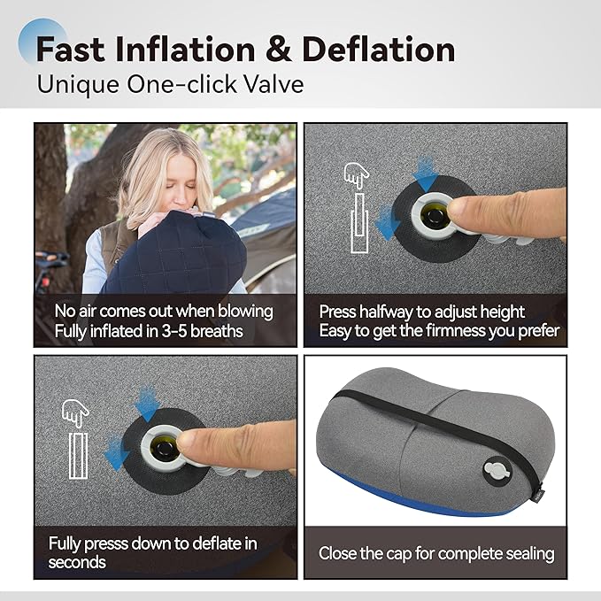 MARCHWAY Ultralight Inflatable Camping Pillow with Soft Washable Cover, Compact Compressible