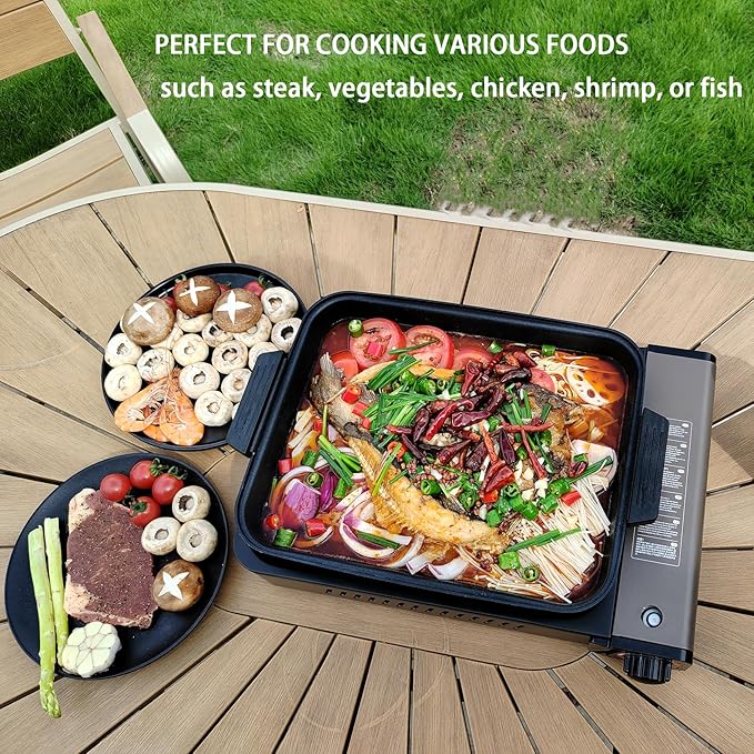 ONLYFIRE Butane Stove with Grill Pan, Portable Stove with Small Griddle & Lid, Camping Stove