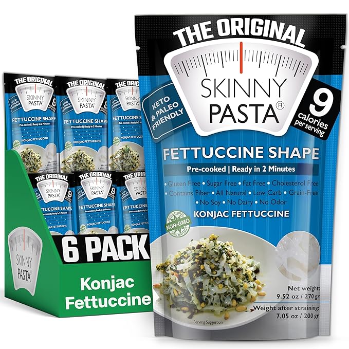 SKINNY PASTA Fettuccine - Healthy Konjac Shirataki Noodles, Low Carb Keto Pasta, Gluten Free, 6 Pack