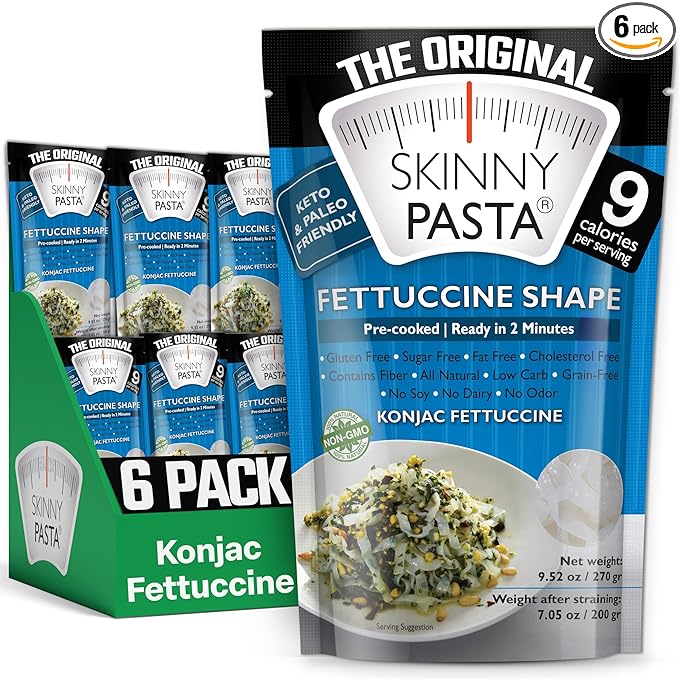 SKINNY PASTA Fettuccine - Healthy Konjac Shirataki Noodles, Low Carb Keto Pasta, Gluten Free, 6 Pack