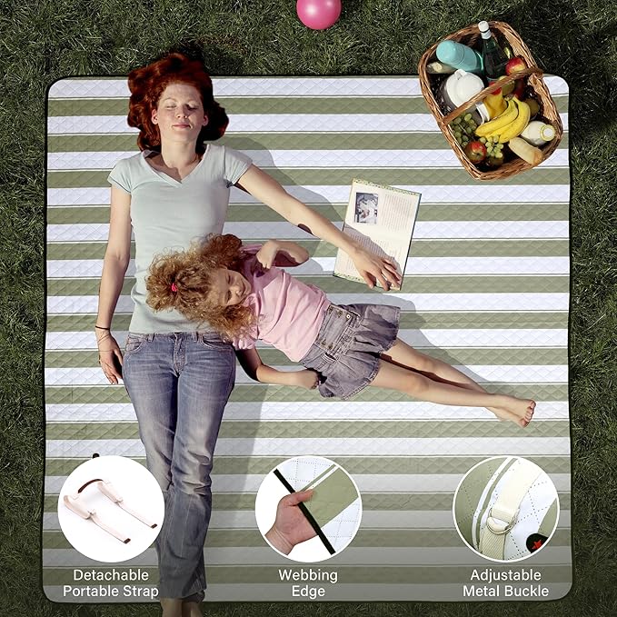 HX&OD Outdoor Picnic Blanket Extra Large, 80”x80” Waterproof Picnic Mat Foldable Camping Blanket