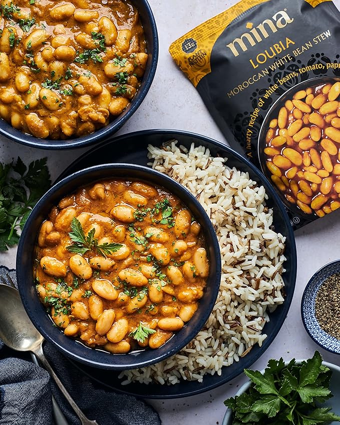 Mina Moroccan White Beans, Cannellini Beans, 10 oz (Pack of 6) Ready to Eat, Plant Protein, Vegan