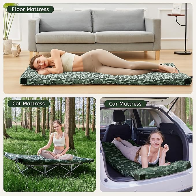 HomeMate CertiPUR-US Memory Foam Camping Mattress Pad Portable Roll Up Mattress for Adults Sleeping
