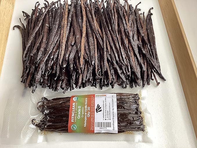 30 Madagascar Organic Vanilla Beans Grade B. Certified USDA Organic. Bulk Bourbon 5"-7" by