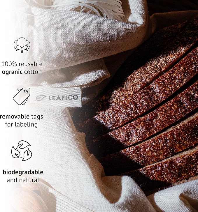 LEAFICO Multipurpose Eco Cloth Bags - Large 10x12 Inch (12 Pack) - Cotton Produce Storage Sacks
