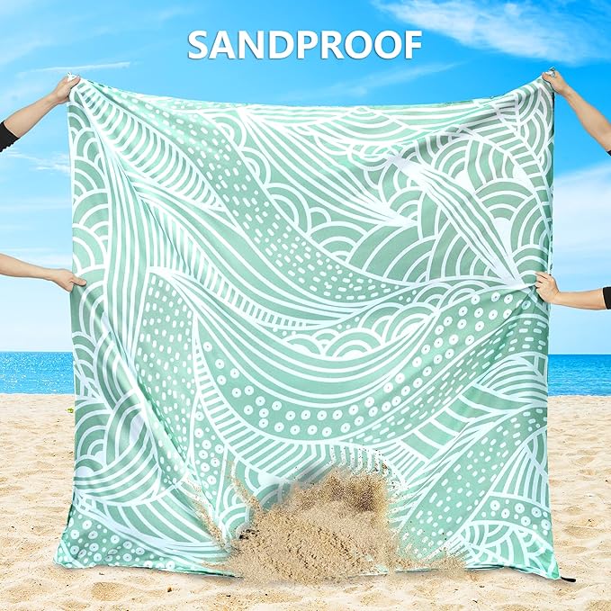 Beach Blanket Waterproof Sandproof Beach Mat 79" X 83"/10'x9'for 2-8 Adults Quick Drying Outdoor