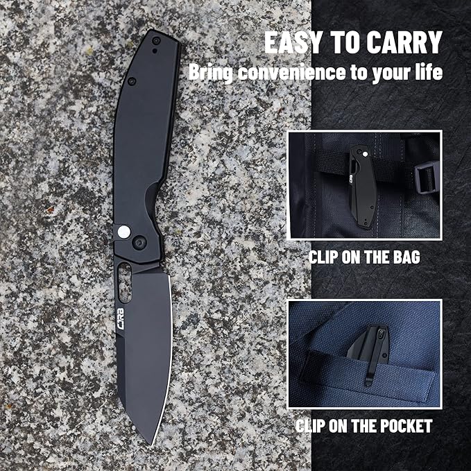 CJRB Pocket EDC Knife Ekko(J1929) Button Lock Small Folding Knife AR-RPM9 Steel Blade and Black PVD