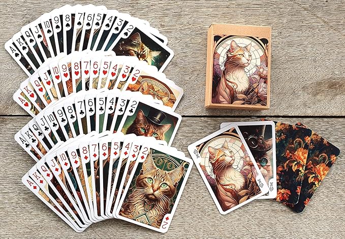 Art Nouveau CAT Portraits Playing Cards (Poker Deck 54 Cards All Different) Art Nouveau Art Deco