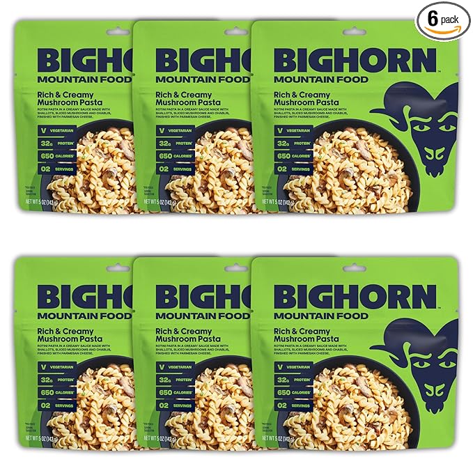 BIGHORN Mountain Food Vegetarian Creamy Mushroom Pasta - contains 6 packs | 12 servings | 192g