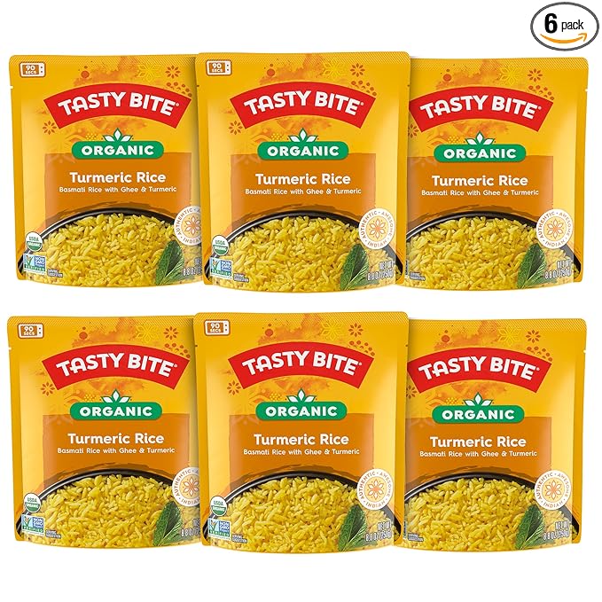 Tasty Bite Organic Turmeric Rice, 8.8 Ounce, Pack of 6, Ready to Eat, Microwavable, Vegetarian