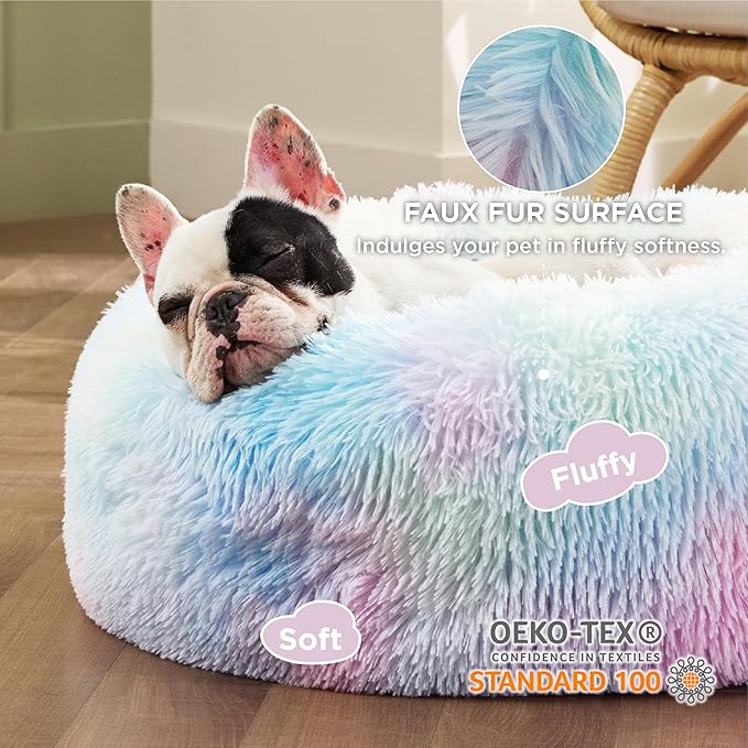 Bedsure Calming Dog Bed for Small Dogs - Donut Washable Small Pet Bed, Round Anti-Slip Fluffy Plush
