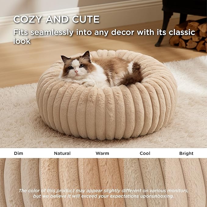 Bedsure Cat beds for Indoor Cats - Donut Dog Beds for Small Dogs with Corduroy Fleece & Anti Slip