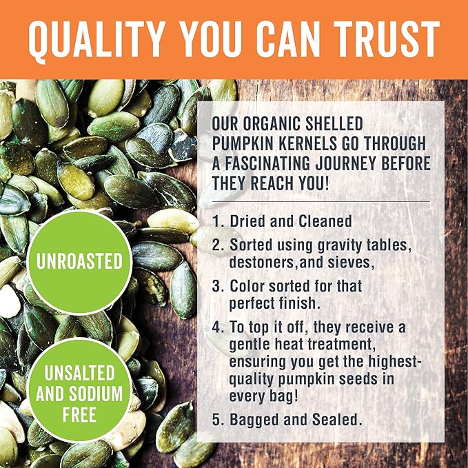 Viva Naturals Organic Pumpkin Seeds, 2 lb (32 oz, 907 g) – Shelled, Unroasted, Unsalted, Non-GMO