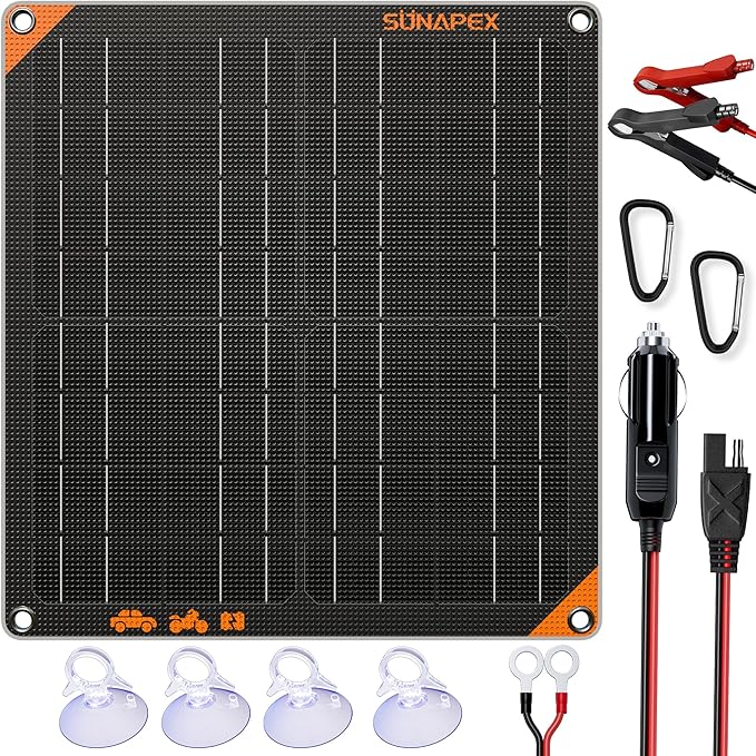 SUNAPEX 20W 12V Solar Panel Battery Charger Maintainer, Portable Waterproof Solar Trickle Charger